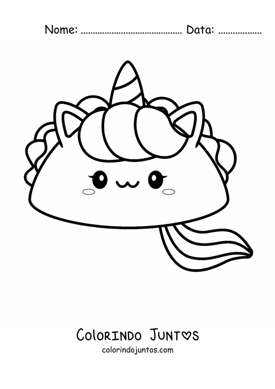 Desenho para colorir de um taco de unicornio kawaii