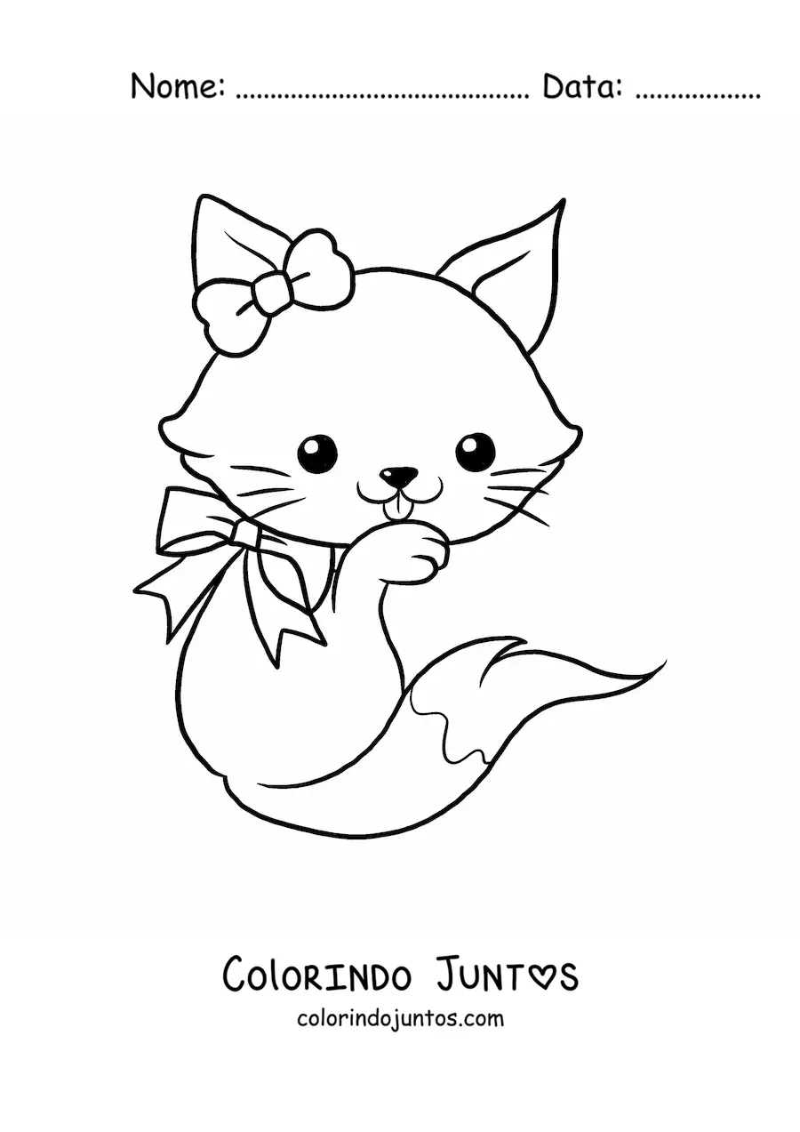 Desenho para colorir de raposa kawaii grande com laço