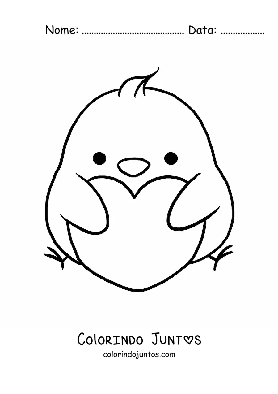 Desenho para colorir de pintinho kawaii grande com coração