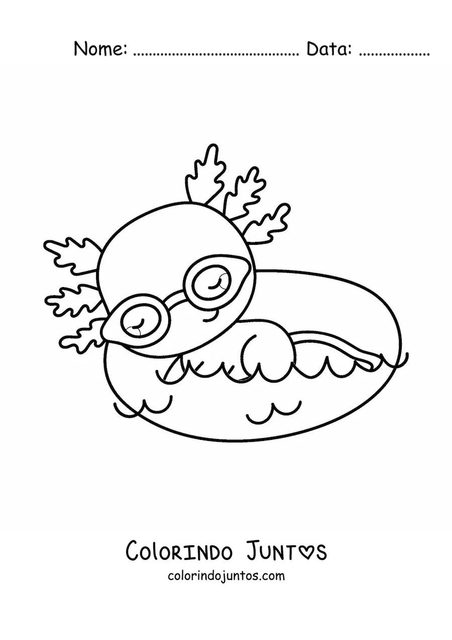 Desenho para colorir de axolote kawaii grande nadando