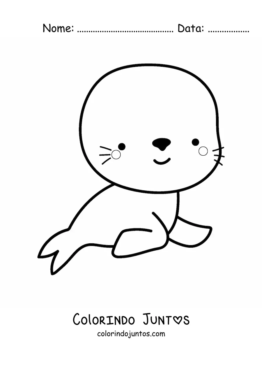 Desenho para colorir de foca kawaii grande