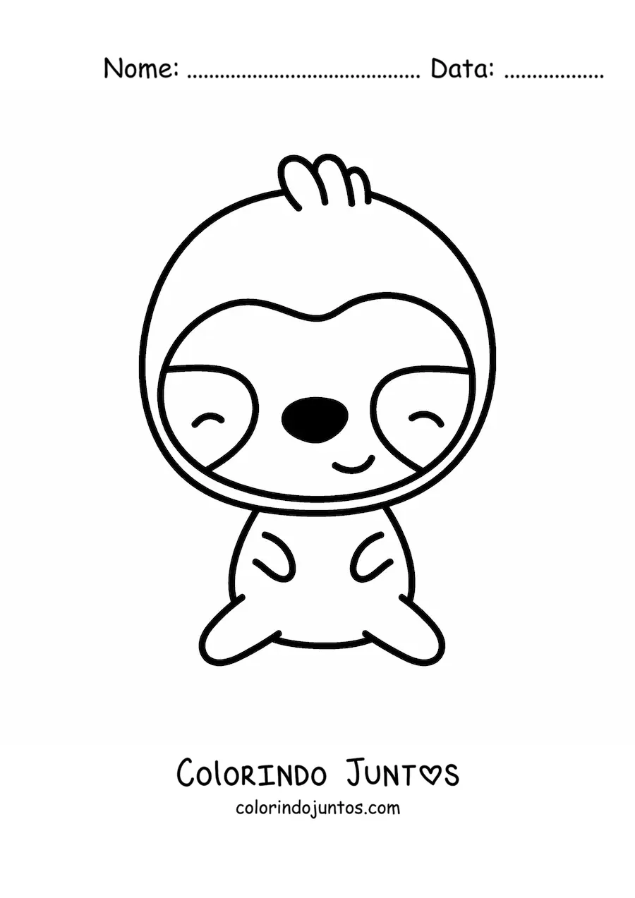 Desenho para colorir de bicho-preguiça kawaii grande
