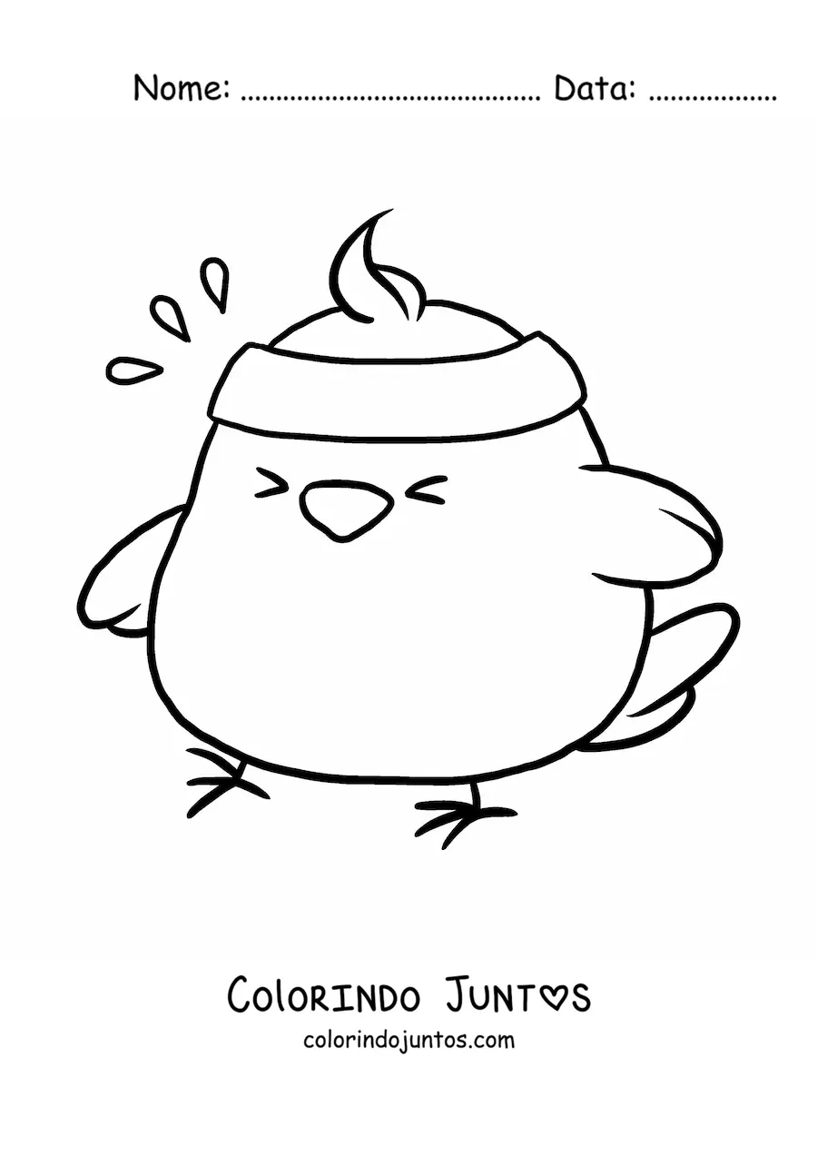 Desenho para colorir de pintinho kawaii esportivo