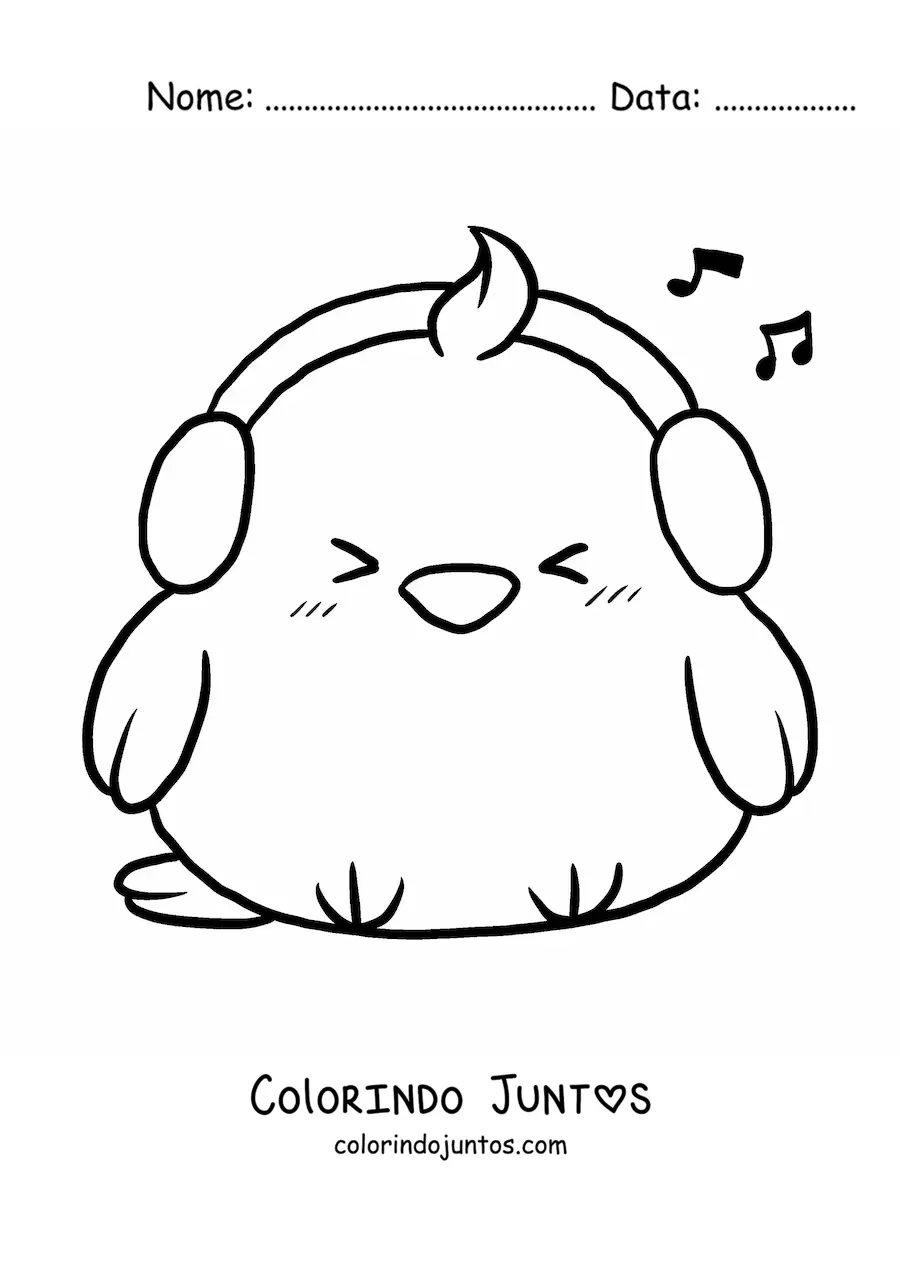 Desenho para colorir de pintinho kawaii com fones de ouvido