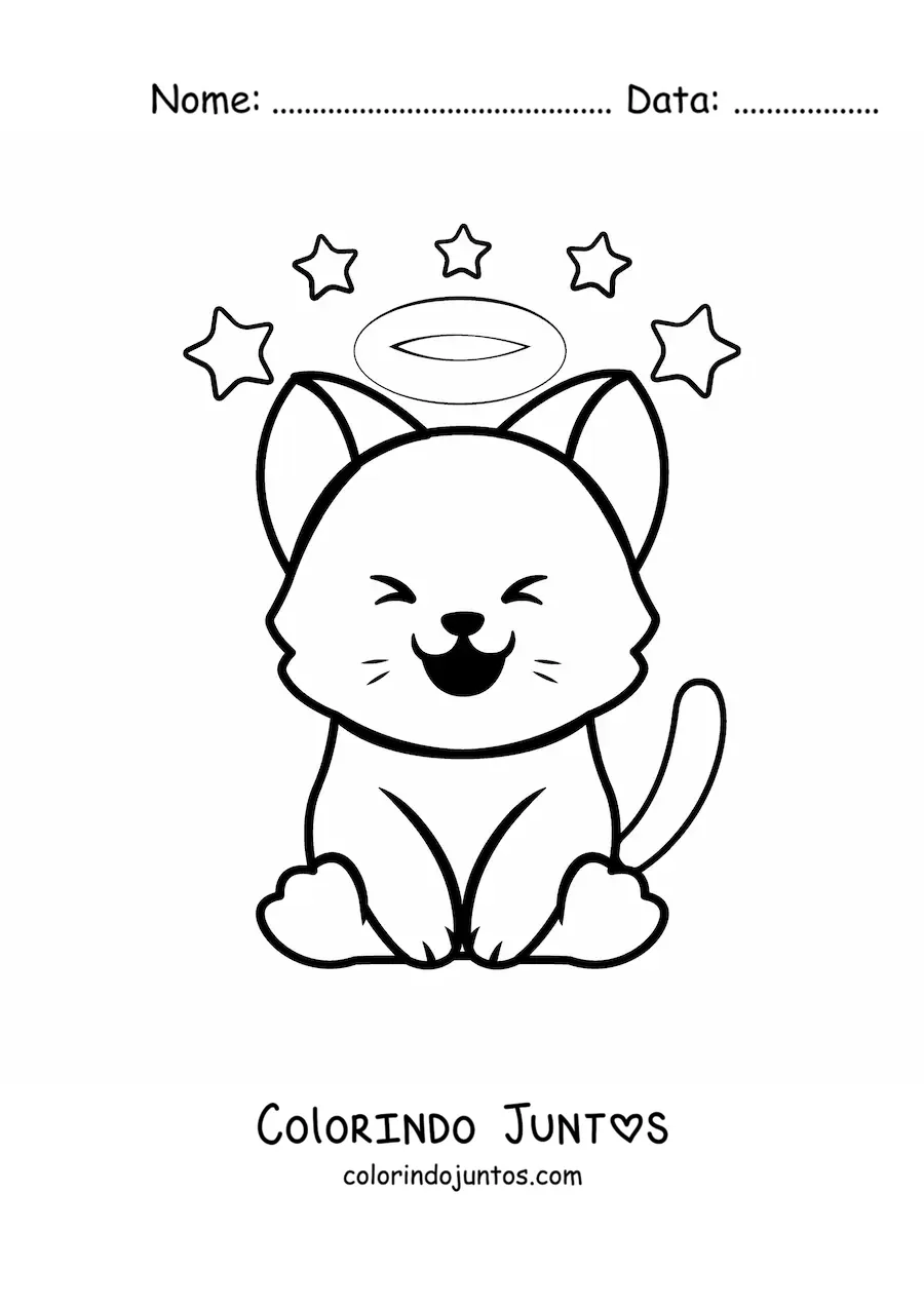 Desenho para colorir de gato kawaii com auréola