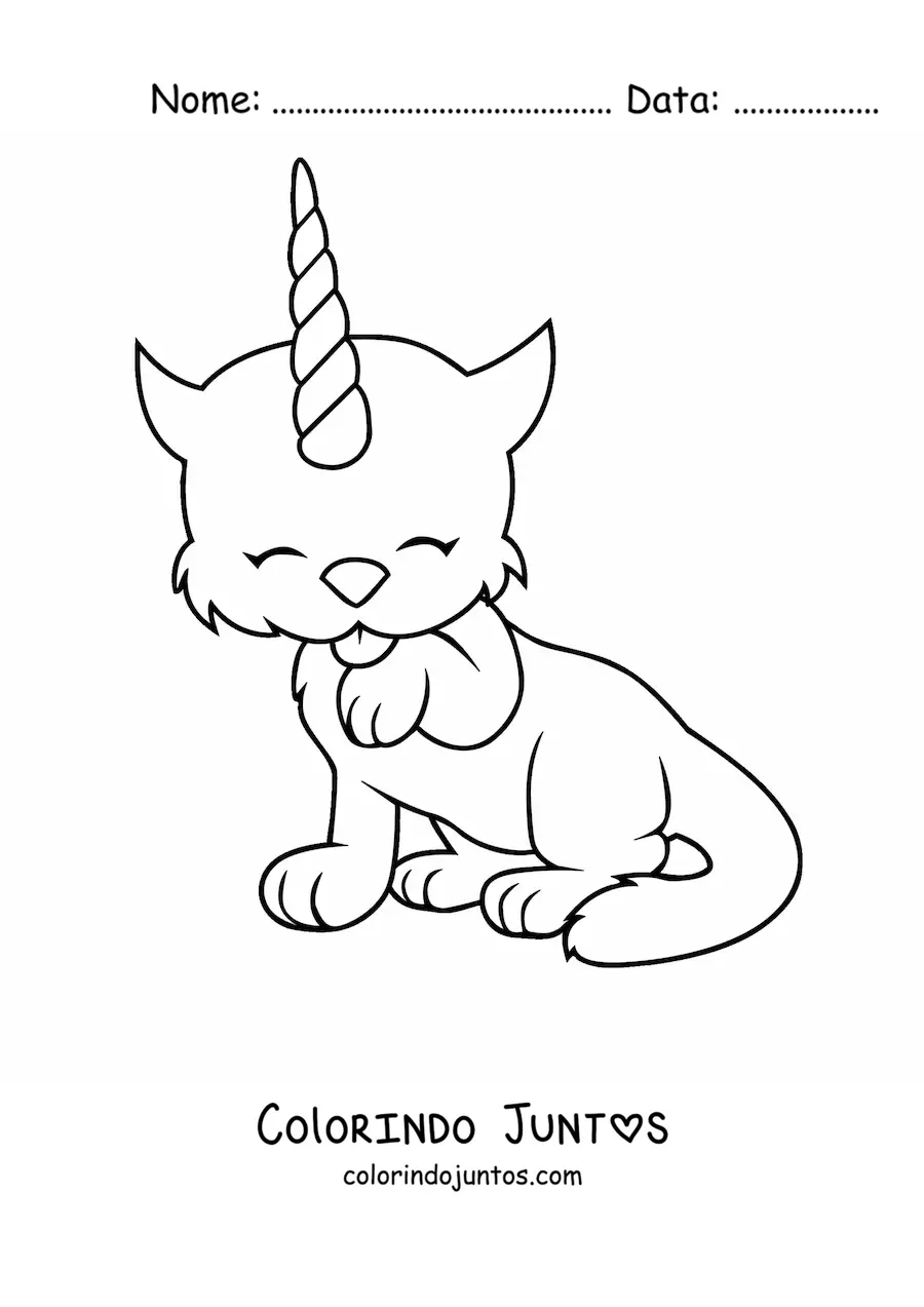 Desenho para colorir de gato unicórnio