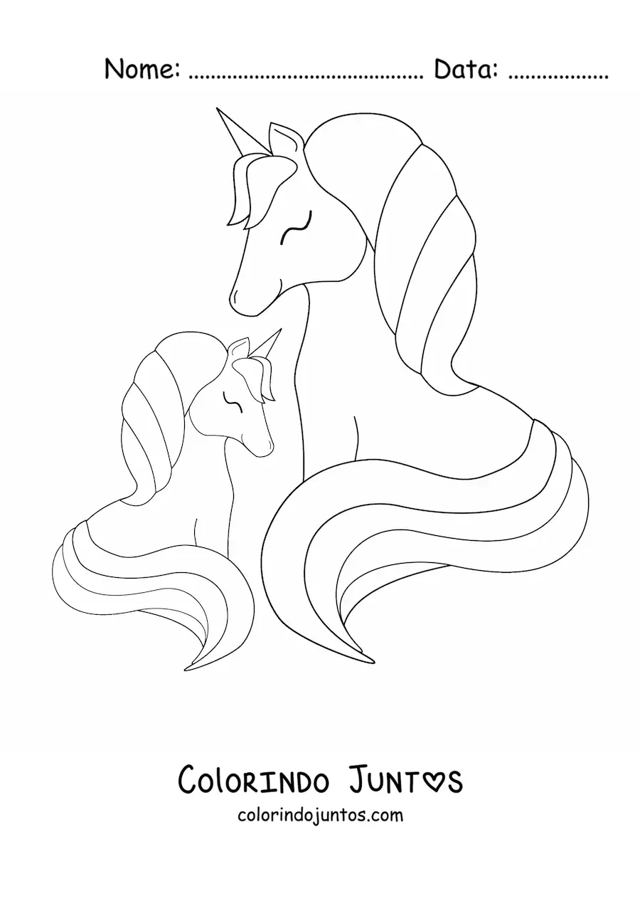 Desenho para colorir de família de unicórnios