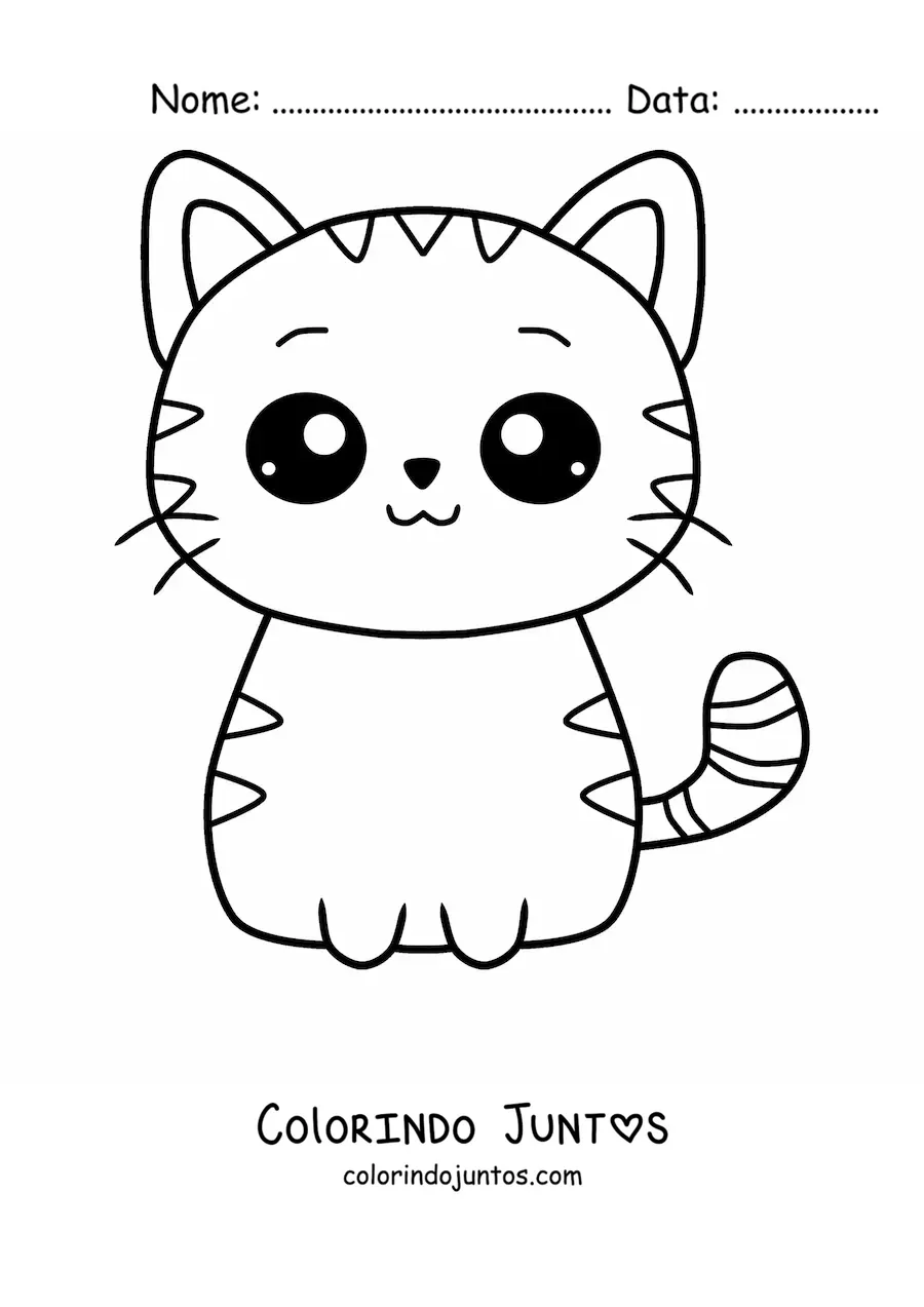 Desenho para colorir de gato kawaii listrado