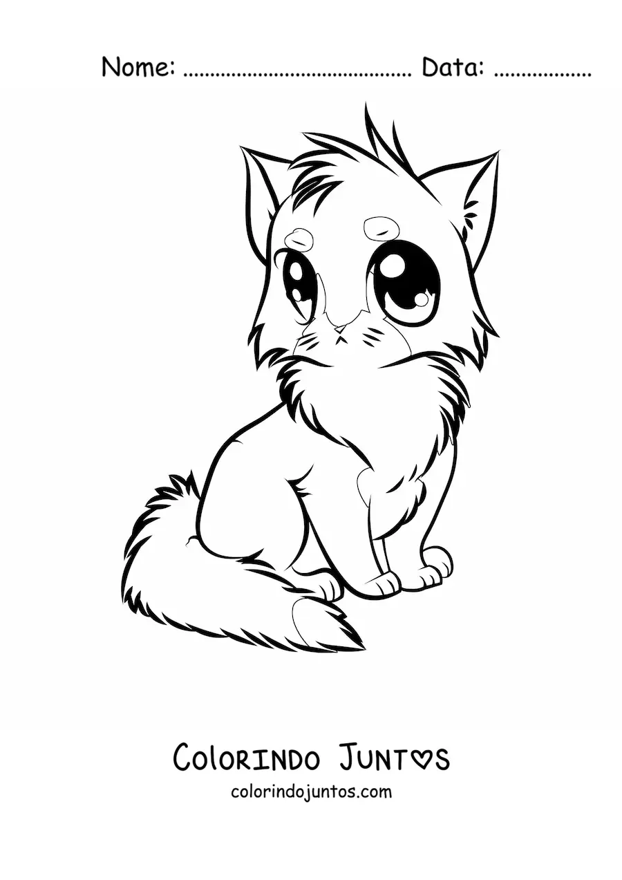 Desenho para colorir de gato animado estilo anime