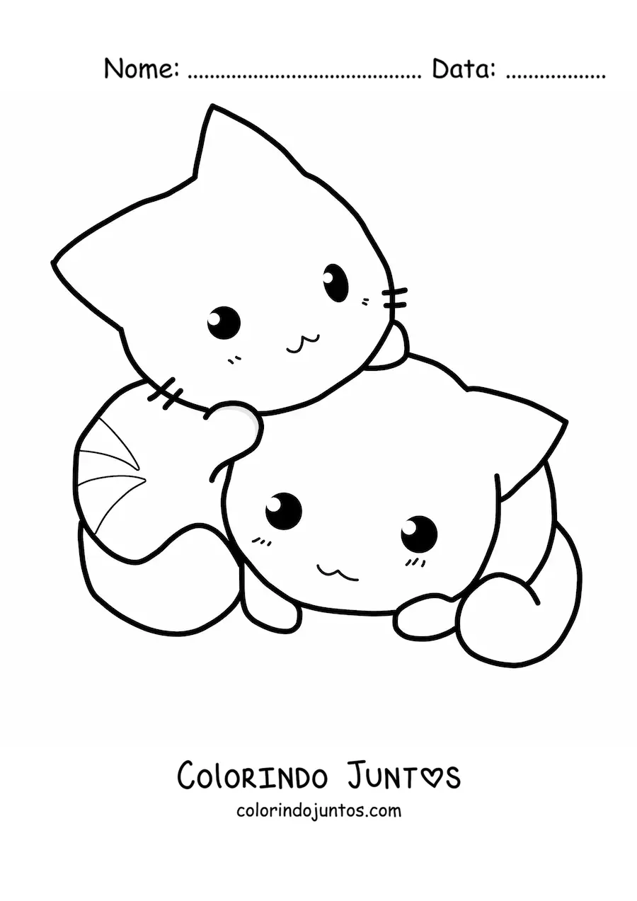 Desenho para colorir de gatos kawaii