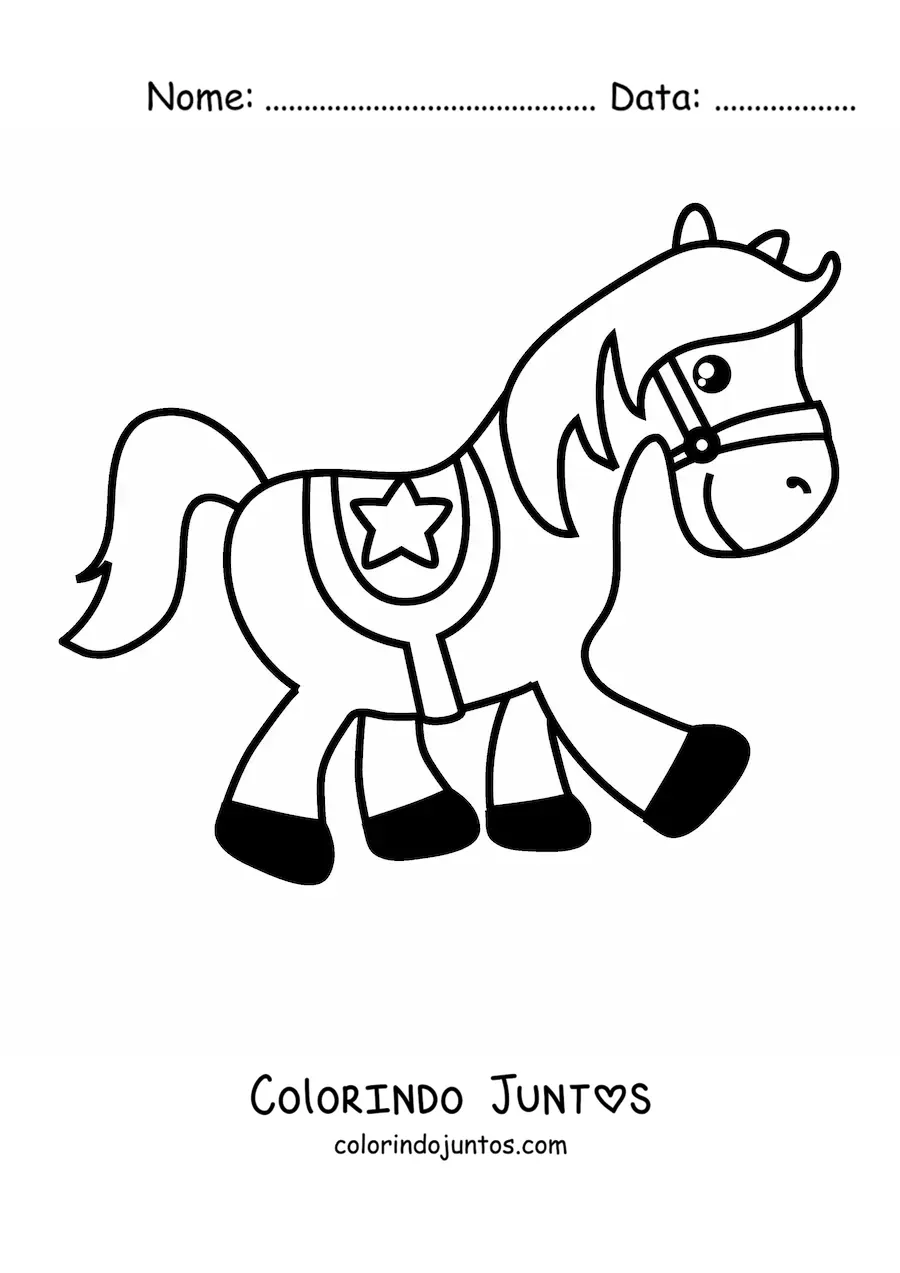 Desenho para colorir de cavalo kawaii selado fácil