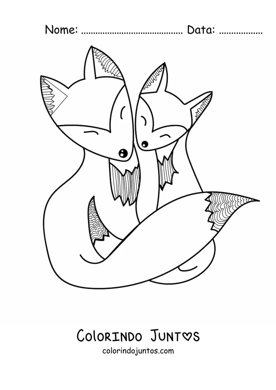 Desenho para colorir de casal de raposas