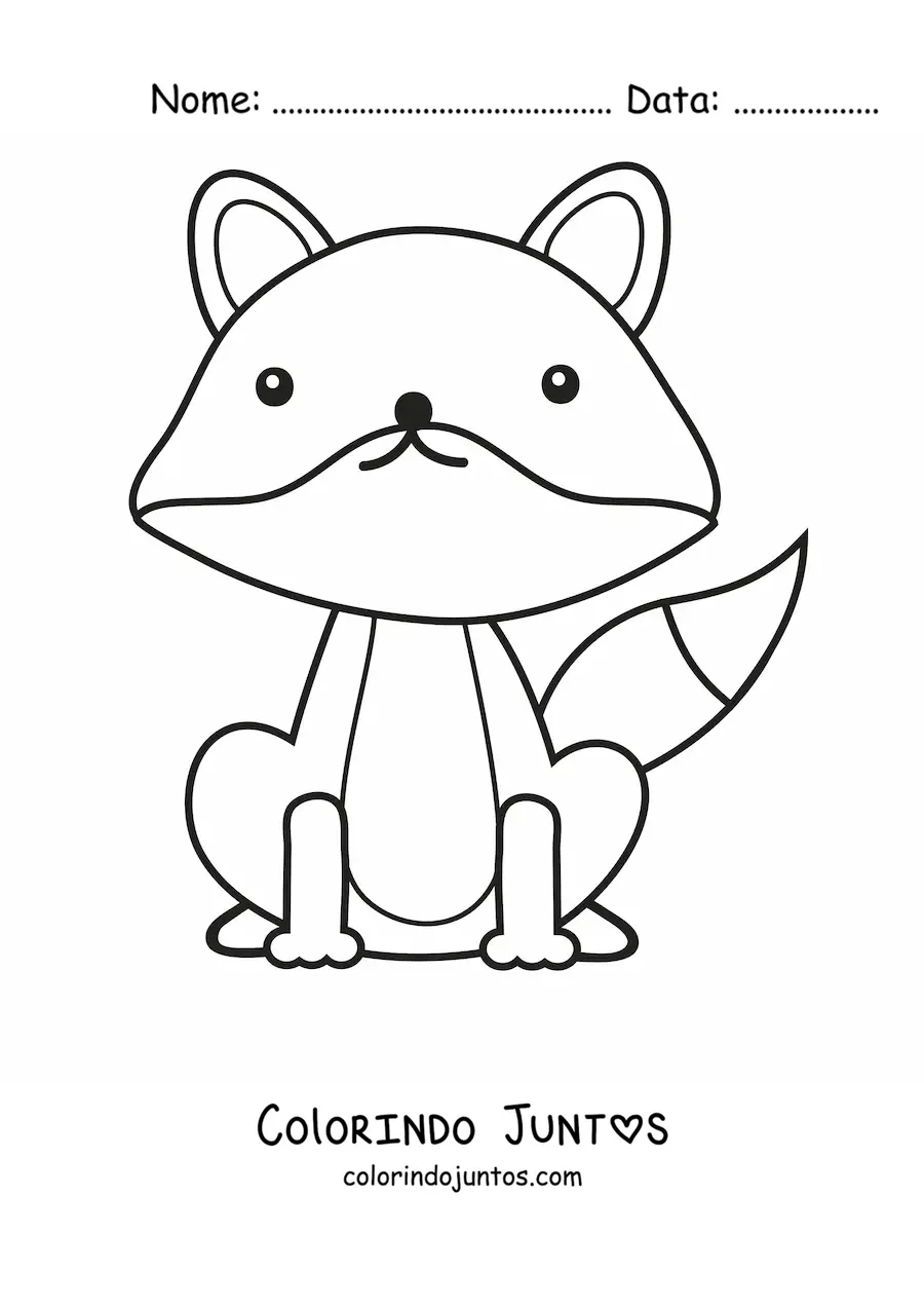 Desenho para colorir de raposa kawaii sentada fácil