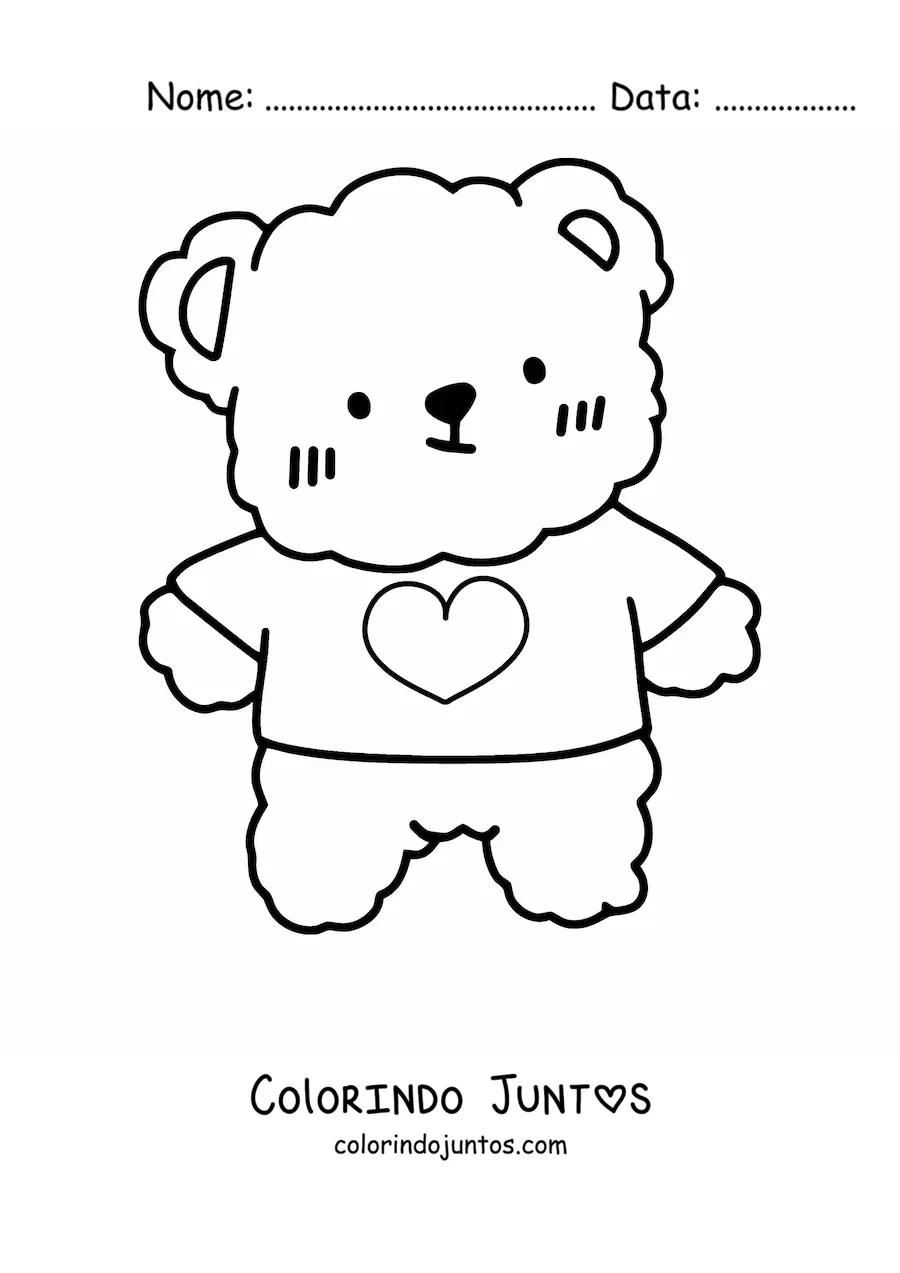 Desenho para colorir de urso de pelúcia kawaii