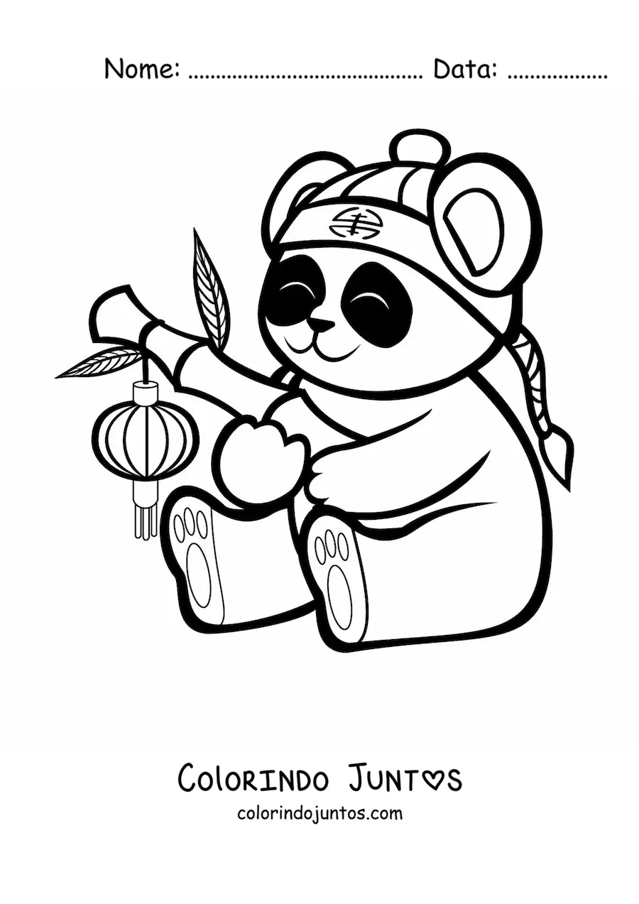 Desenho para colorir de urso panda kawaii