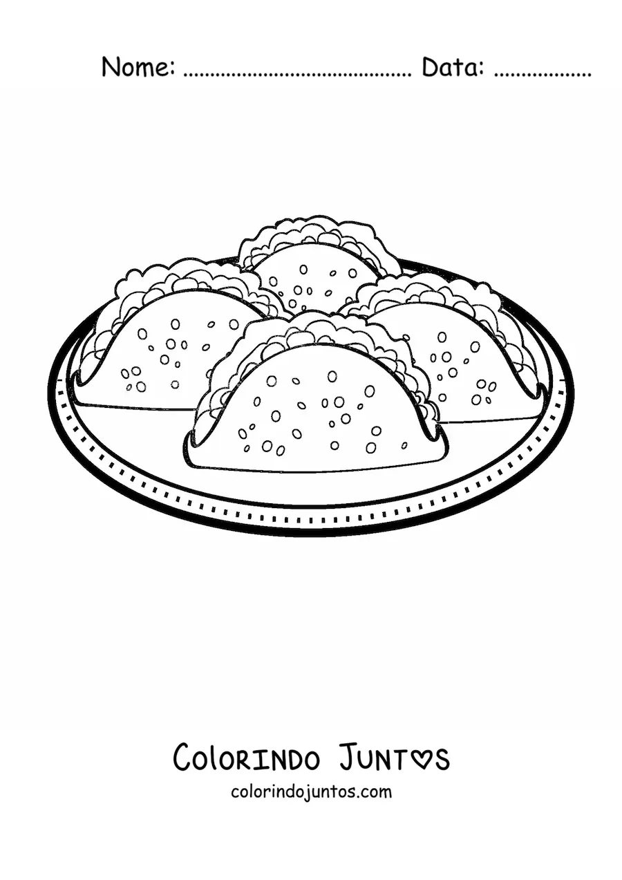 Desenho para colorir de um prato de tacos