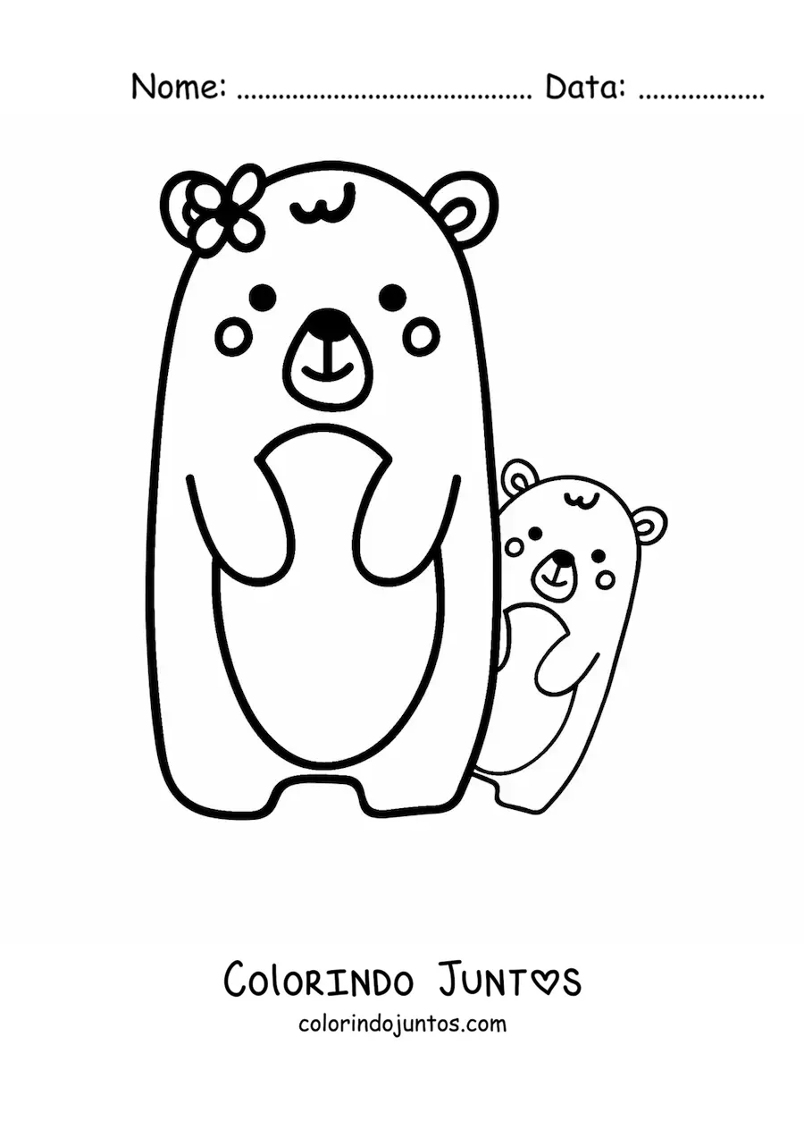 Desenho para colorir de mamãe e filhote de urso