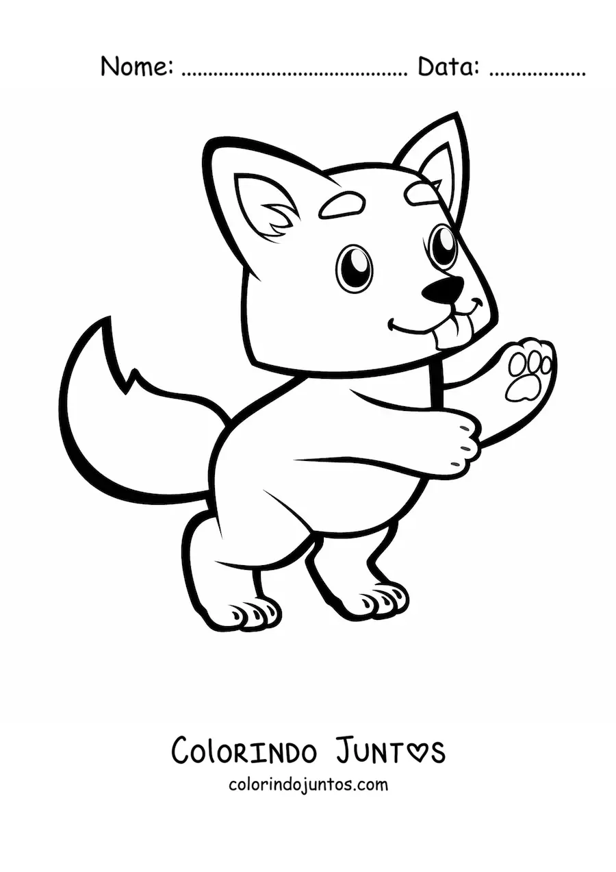 Desenho para colorir de filhote de lobo kawaii