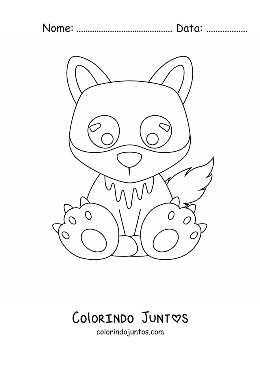 Desenho para colorir de filhote de lobo kawaii sentado