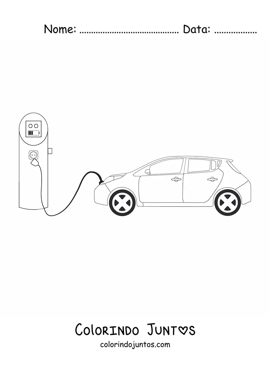 Desenho para colorir de um carro elétrico carregando no posto