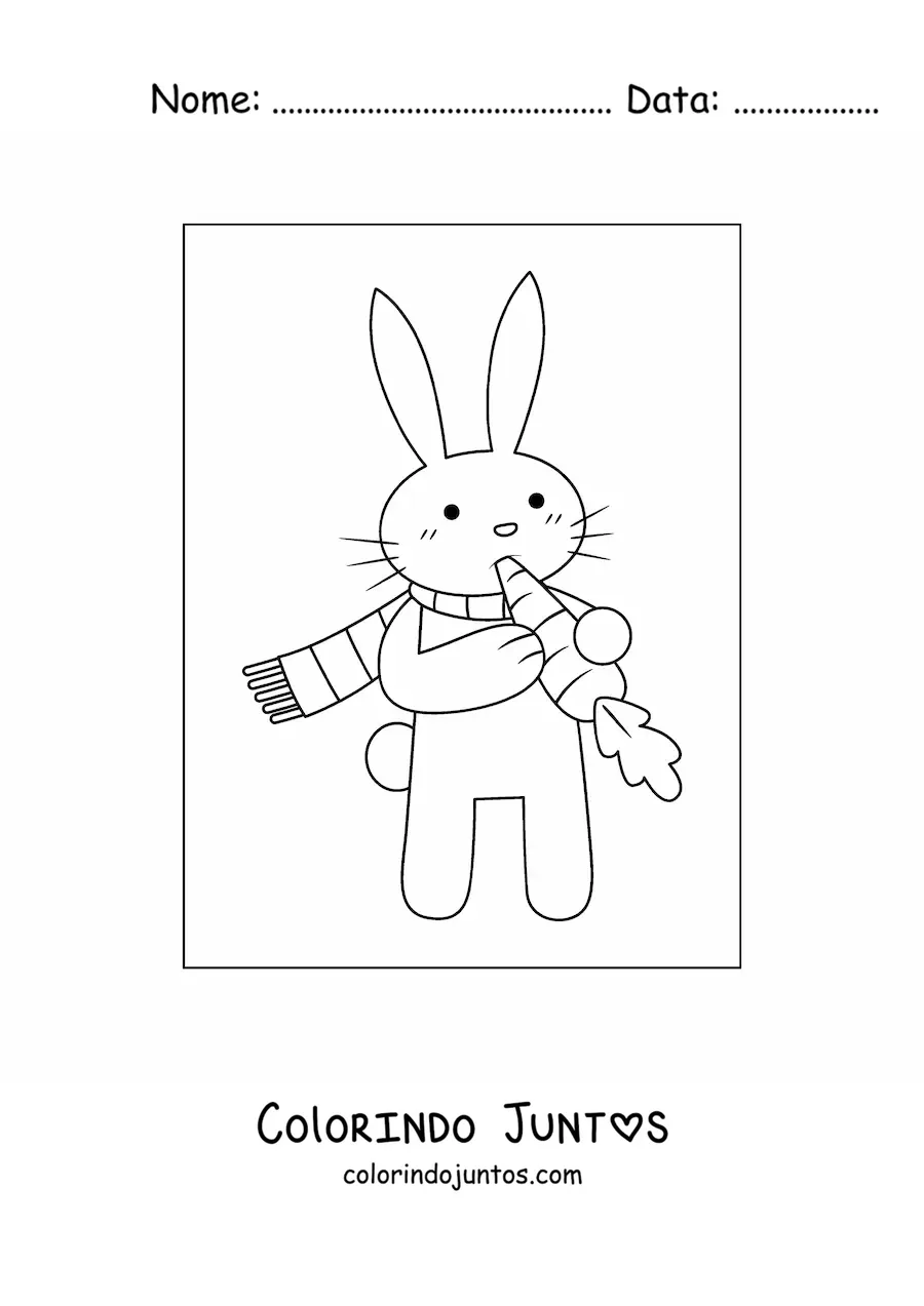 Desenho para colorir de coelho animado comendo cenoura