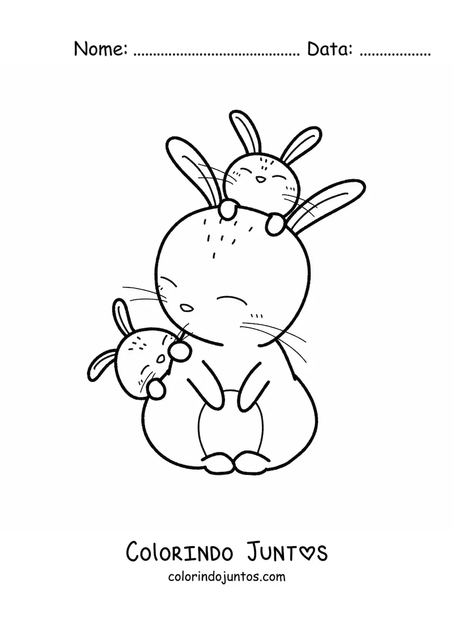 Desenho para colorir de mamãe coelha com seus filhotes