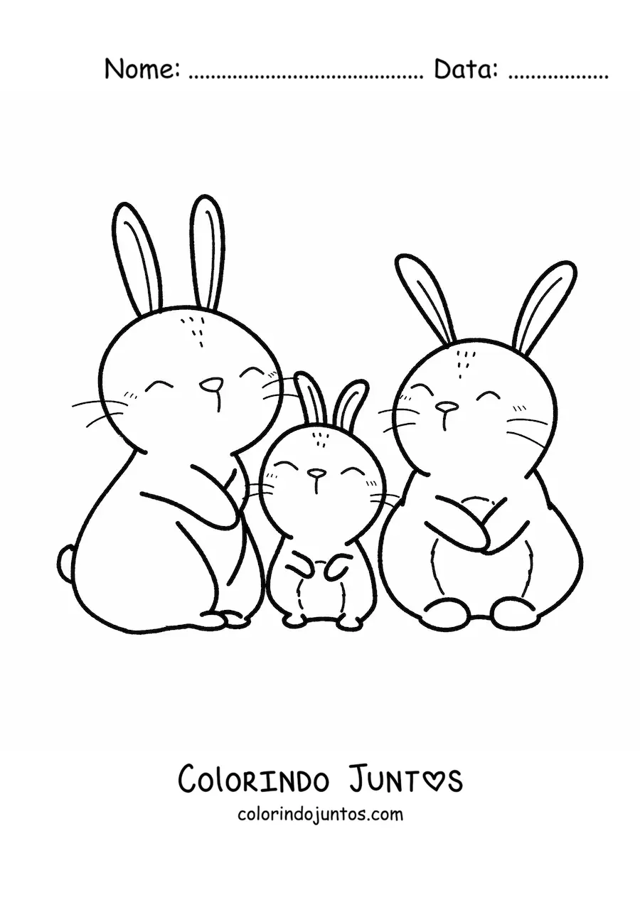 Desenho para colorir de família de coelhos