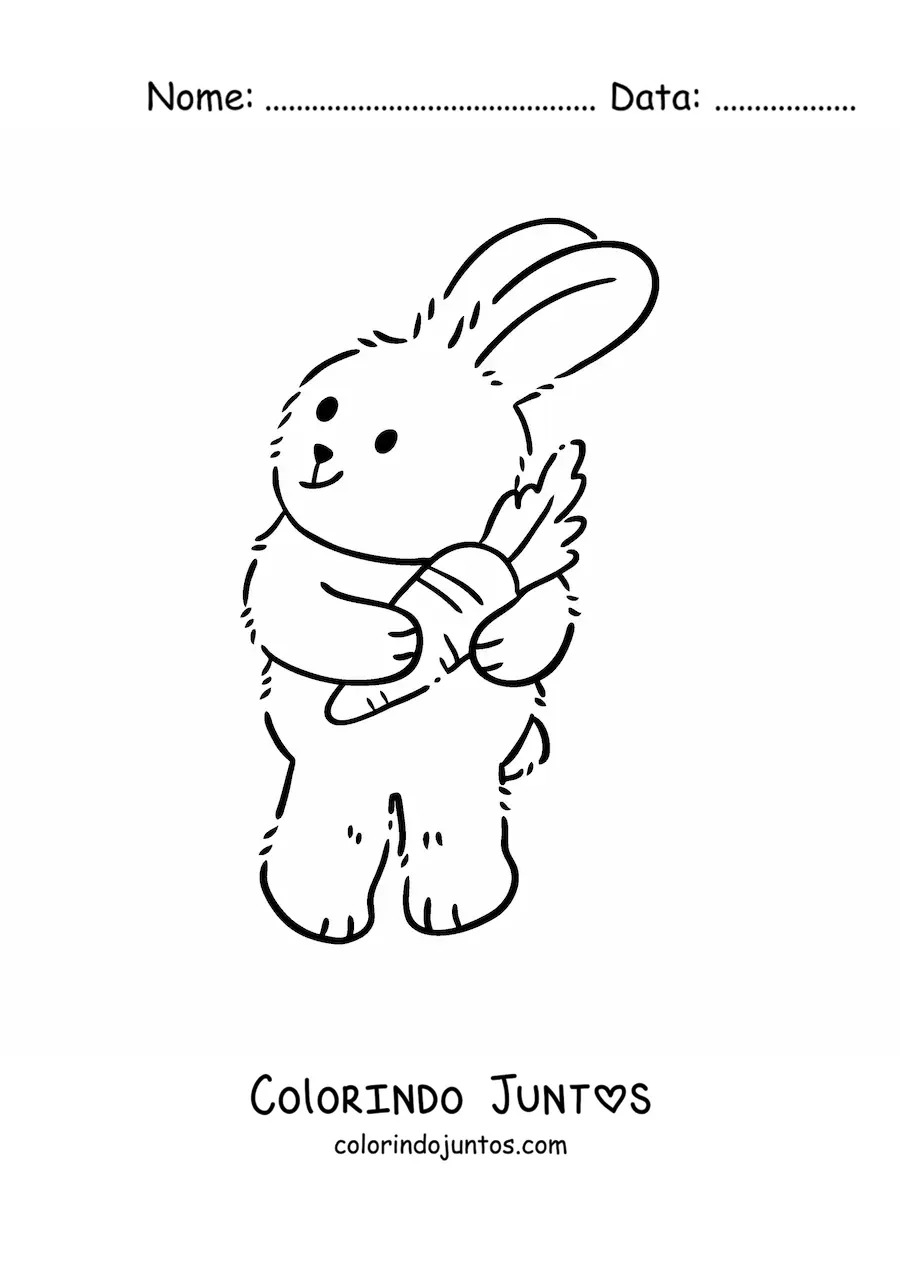 Desenho para colorir de coelho grande animado com cenoura