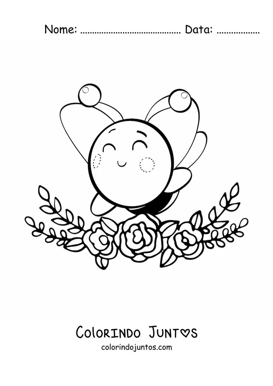 Desenho para colorir de abelha kawaii grande com flores