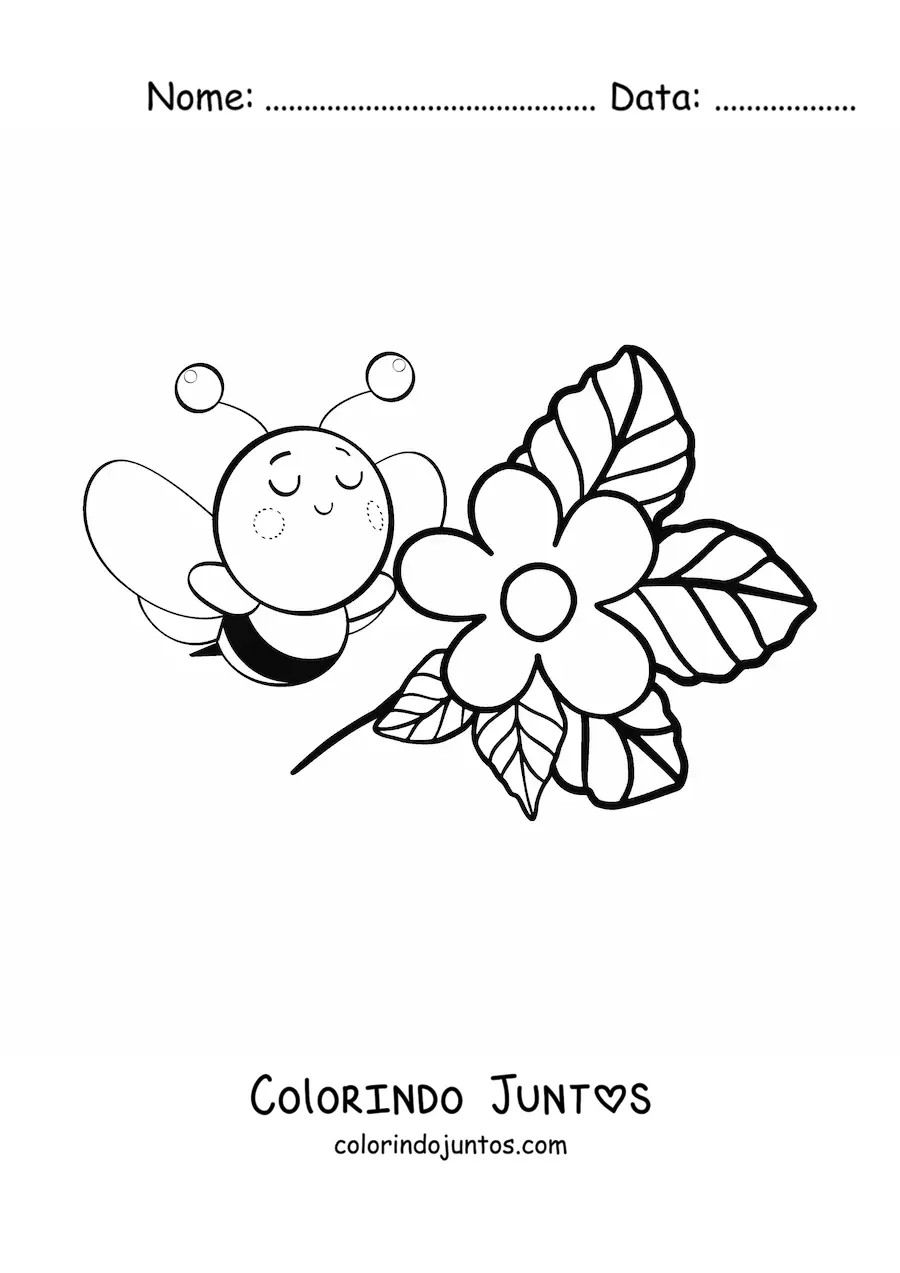 Desenho para colorir de abelha kawaii com flor