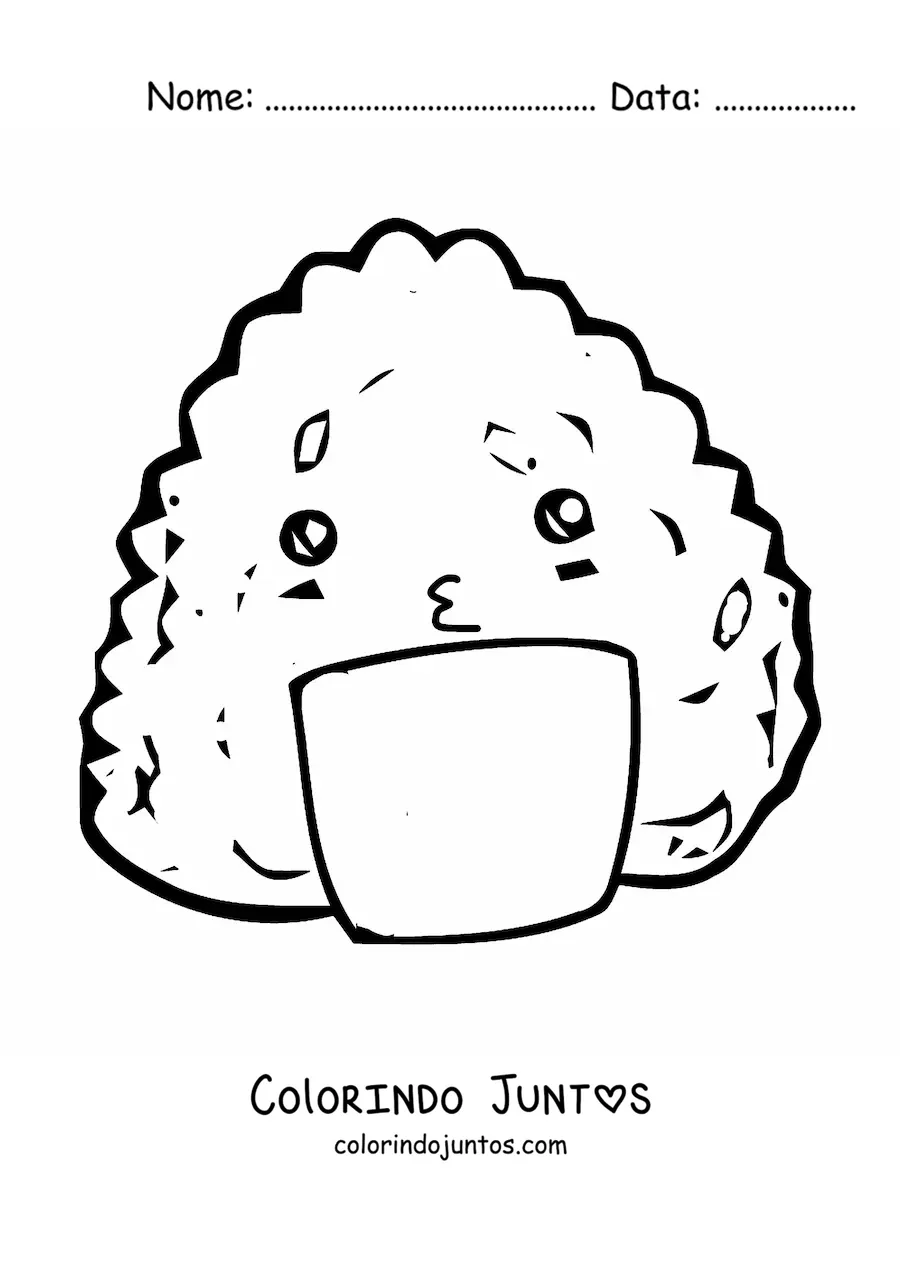 Desenho para colorir de onigiri japonês kawaii fácil