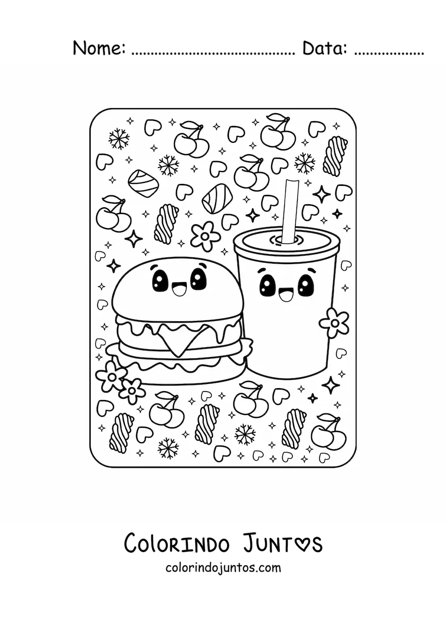 Desenho para colorir de comida porcaria kawaii