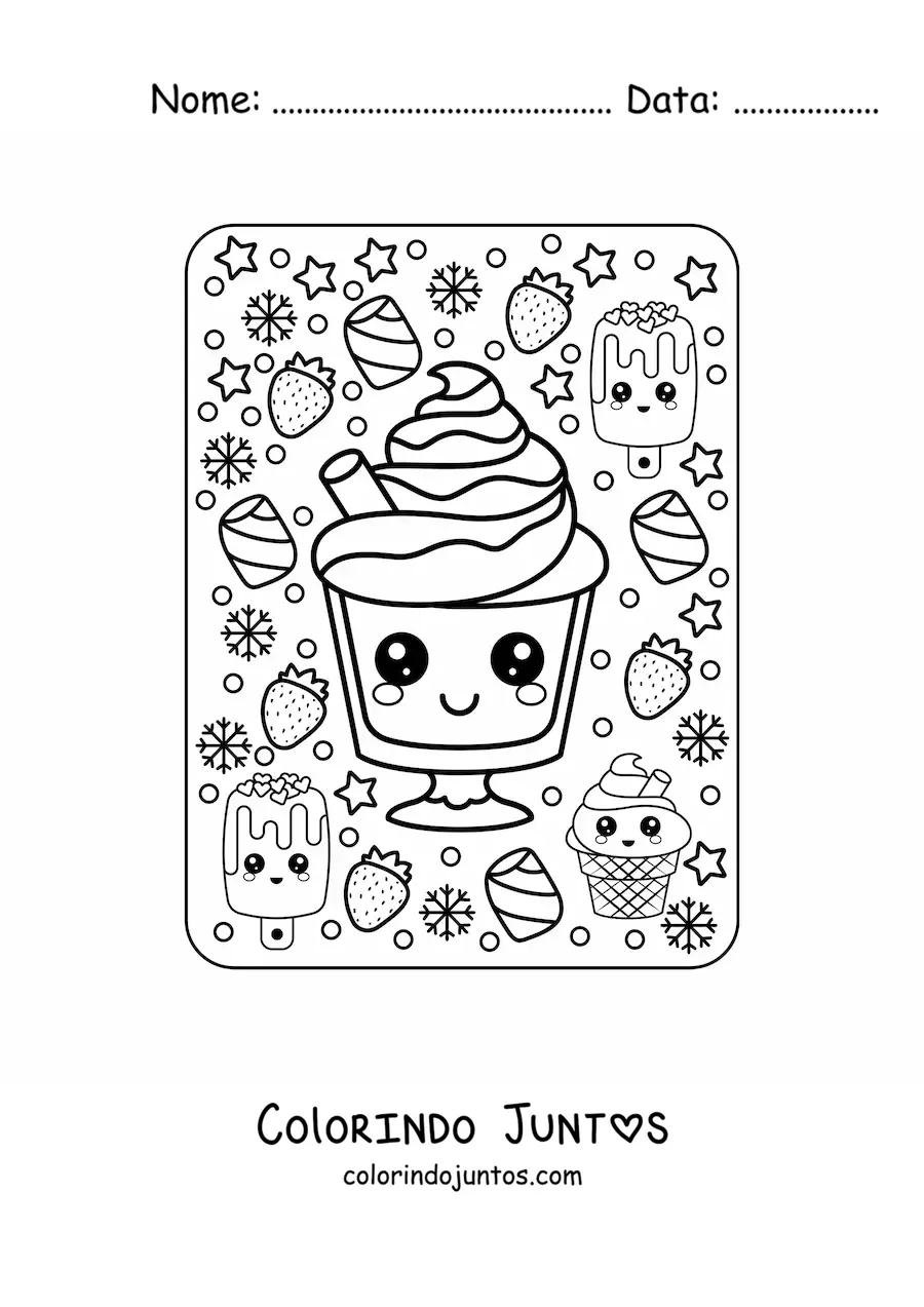 Desenho para colorir de taça de sorvete kawaii