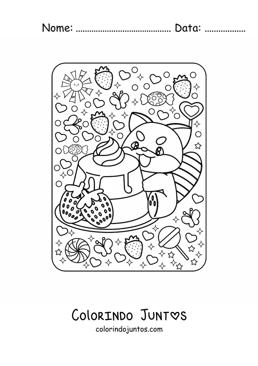 Desenho para colorir de sobremesa com panda-vermelho kawaii