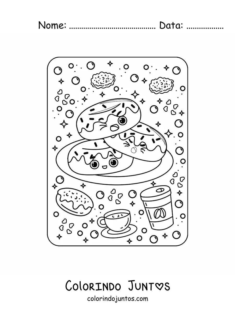 Desenho para colorir de rosquinhas kawaii