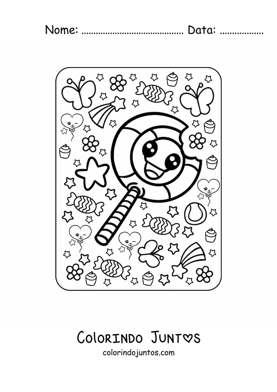 Desenho para colorir de pirulito kawaii