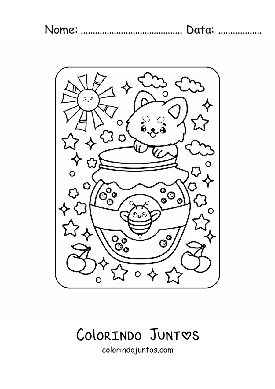 Desenho para colorir de mel com cachorro kawaii