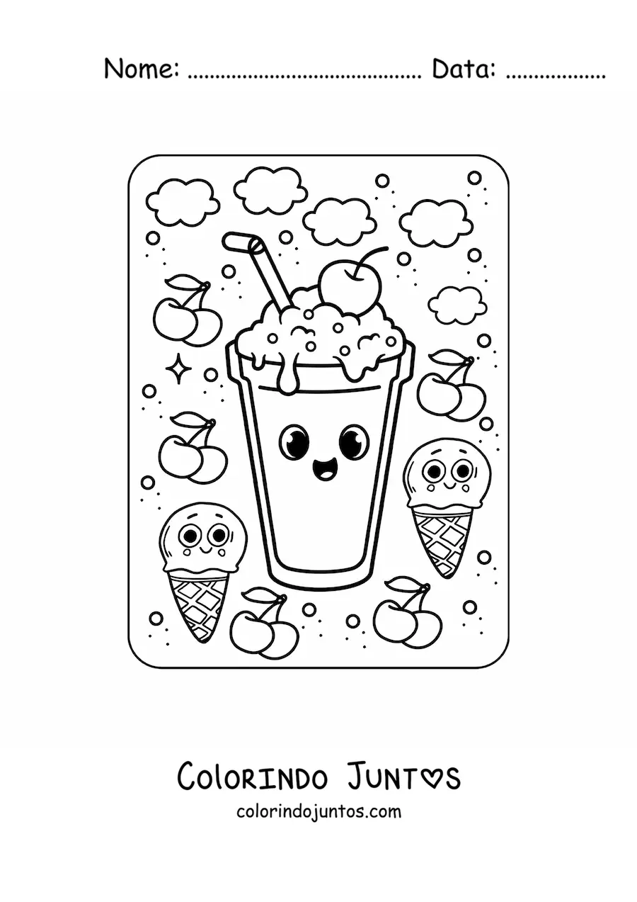 Desenho para colorir de bebida gelada kawaii