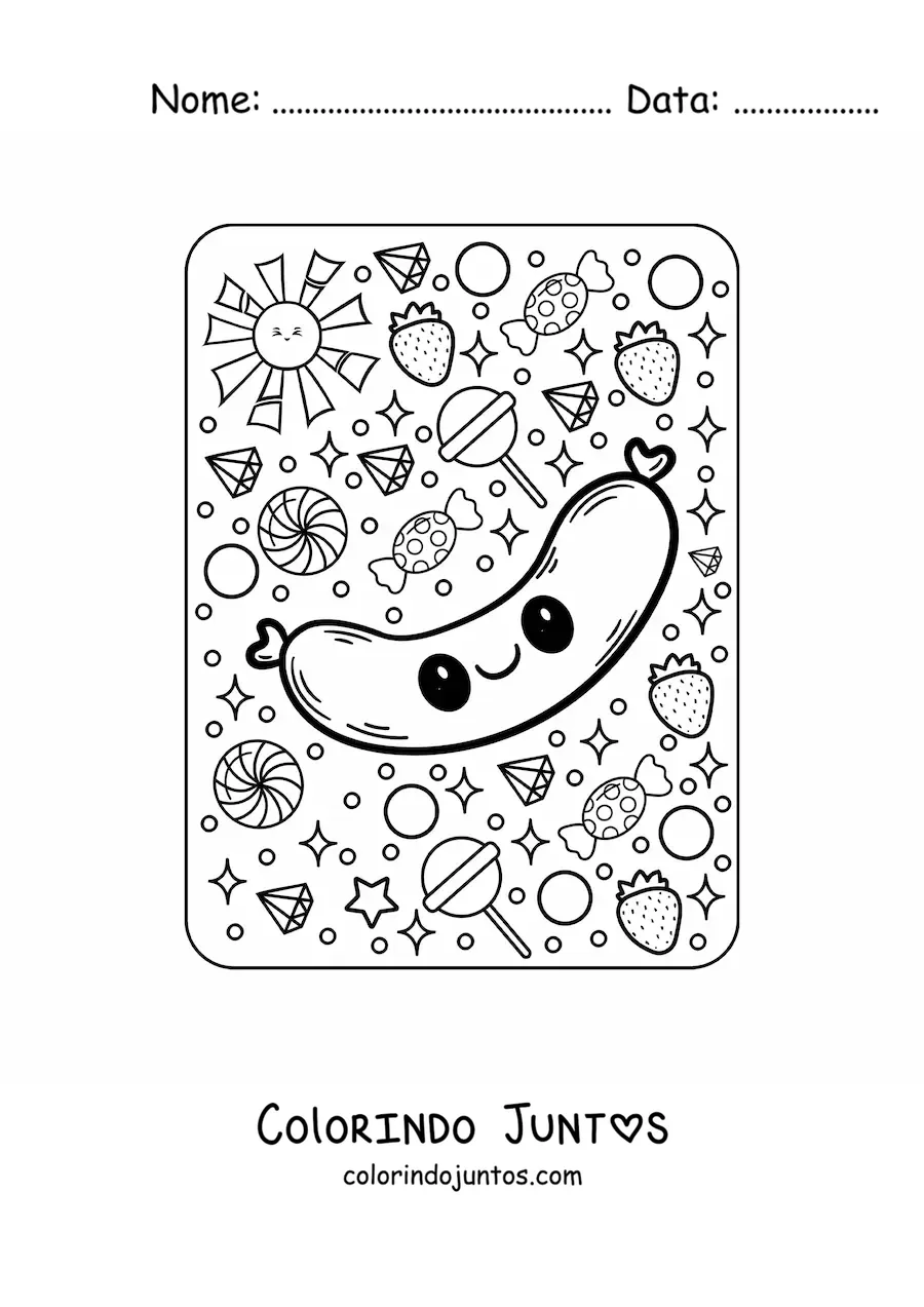 Desenho para colorir de salsicha kawaii grande