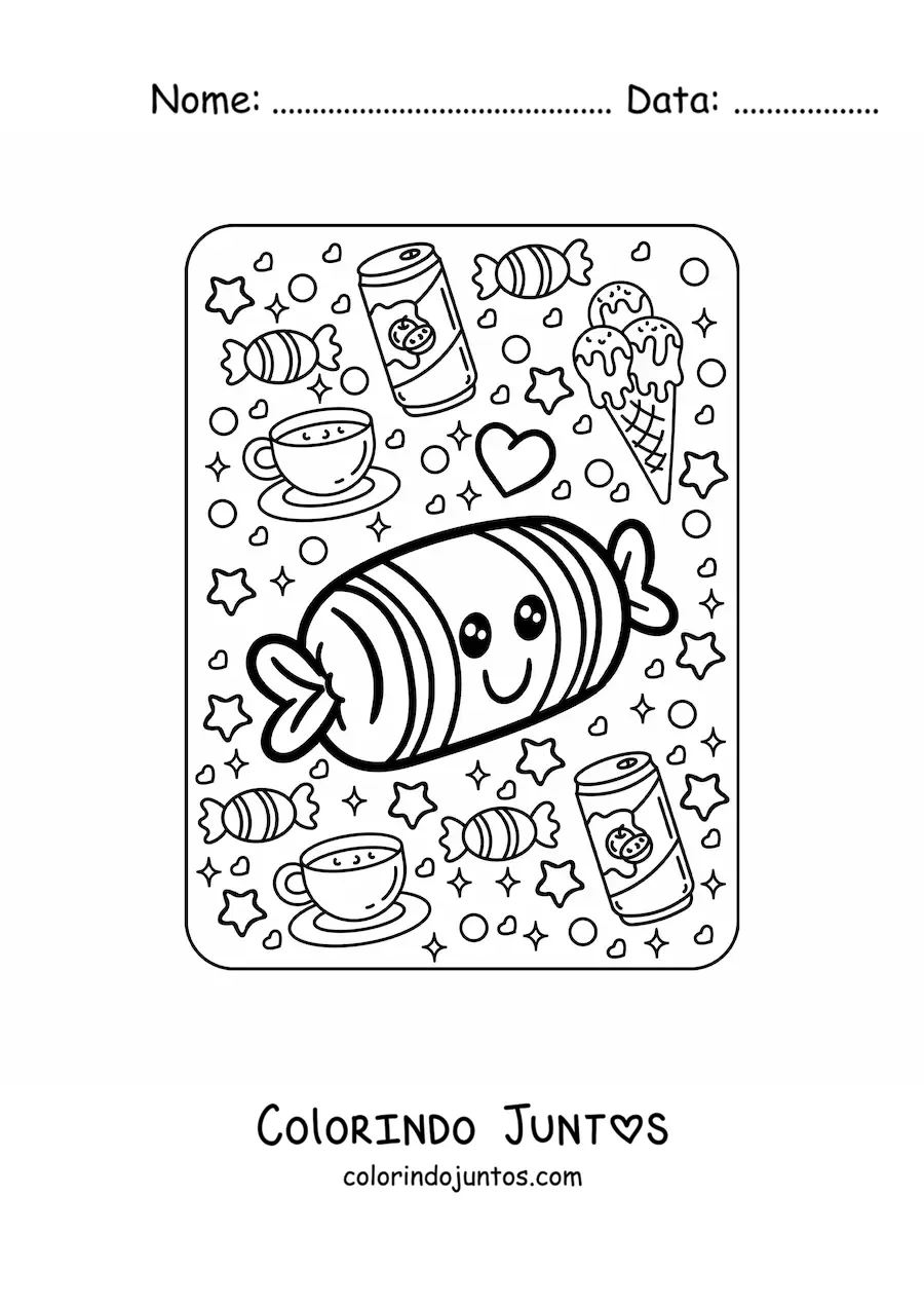 Desenho para colorir de bala kawaii grande