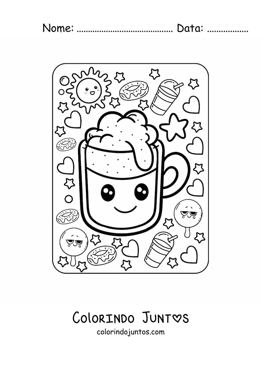 Desenho para colorir de cerveja kawaii grande