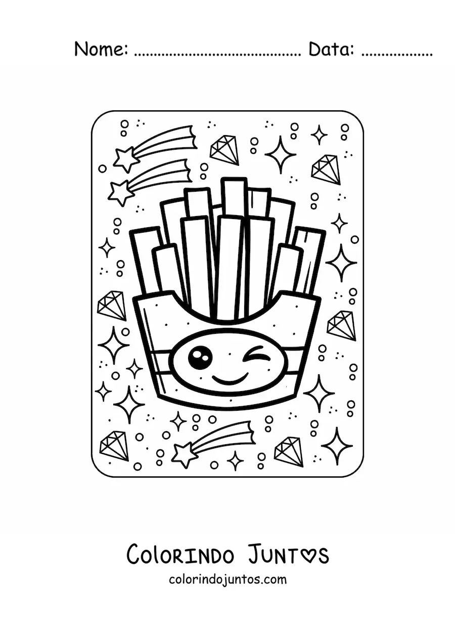 Desenho para colorir de porção de batatas fritas kawaii grande