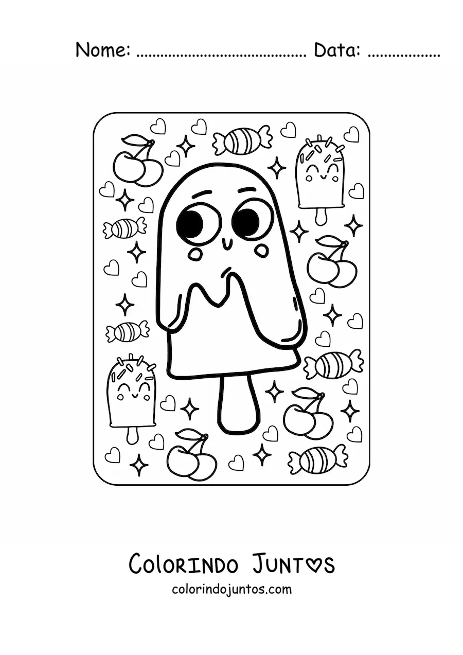 Desenho para colorir de picolé kawaii grande