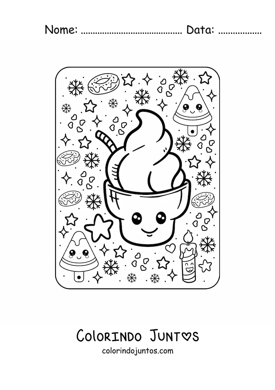 Desenho para colorir de sorvete kawaii grande