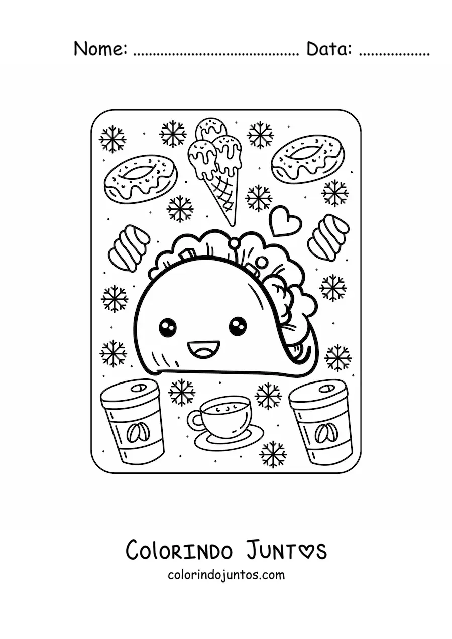 Desenho para colorir de taco kawaii grande