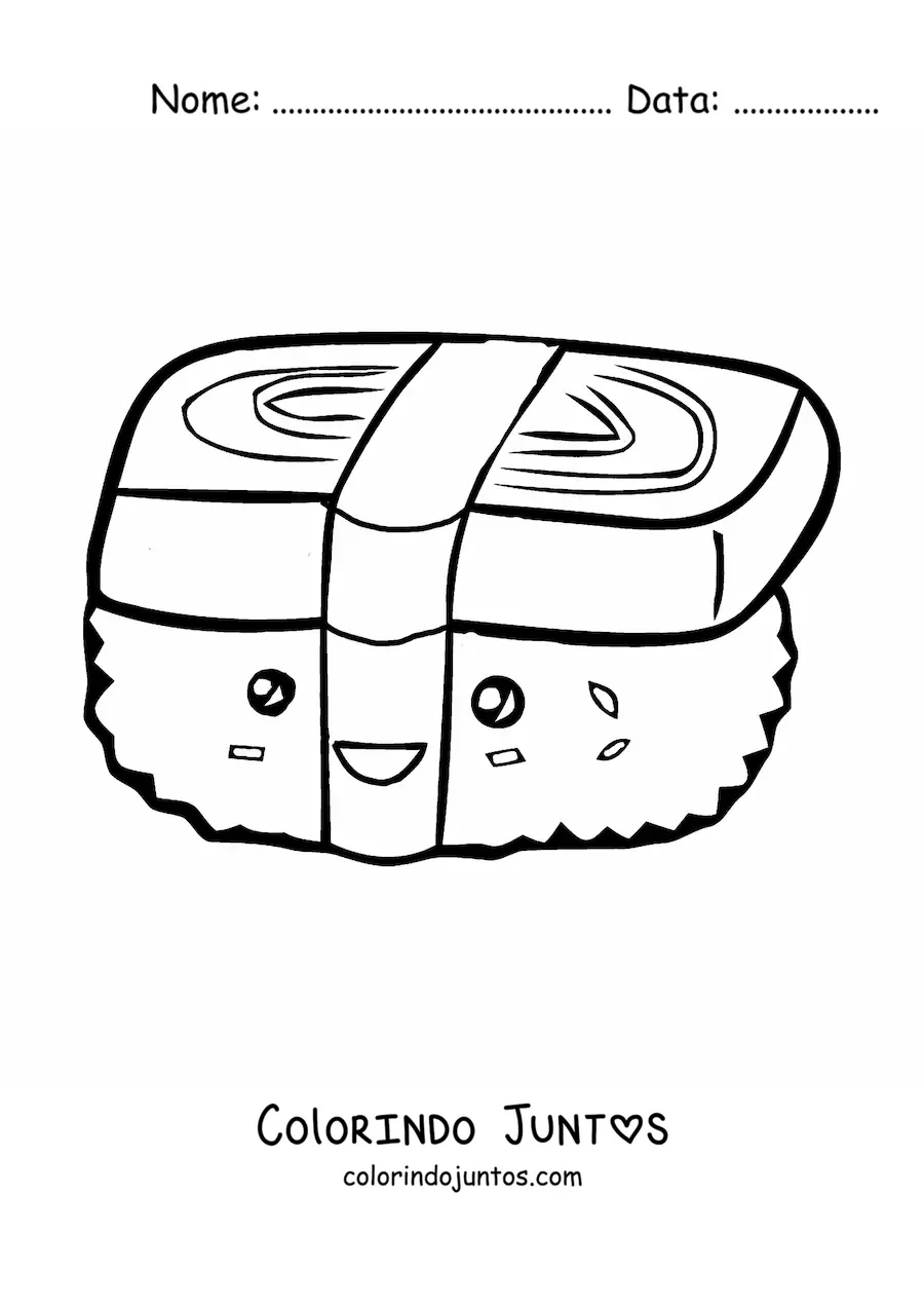Desenho para colorir de sushi kawaii fácil