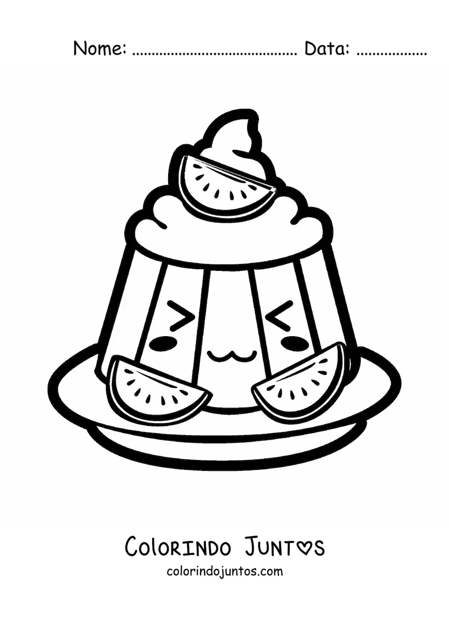 Desenho para colorir de gelatina kawaii com frutas