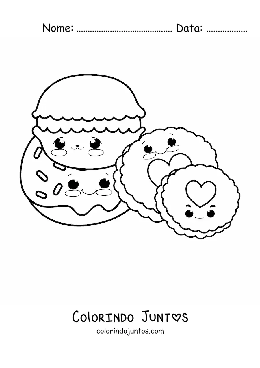 Desenho para colorir de biscoitos kawaii
