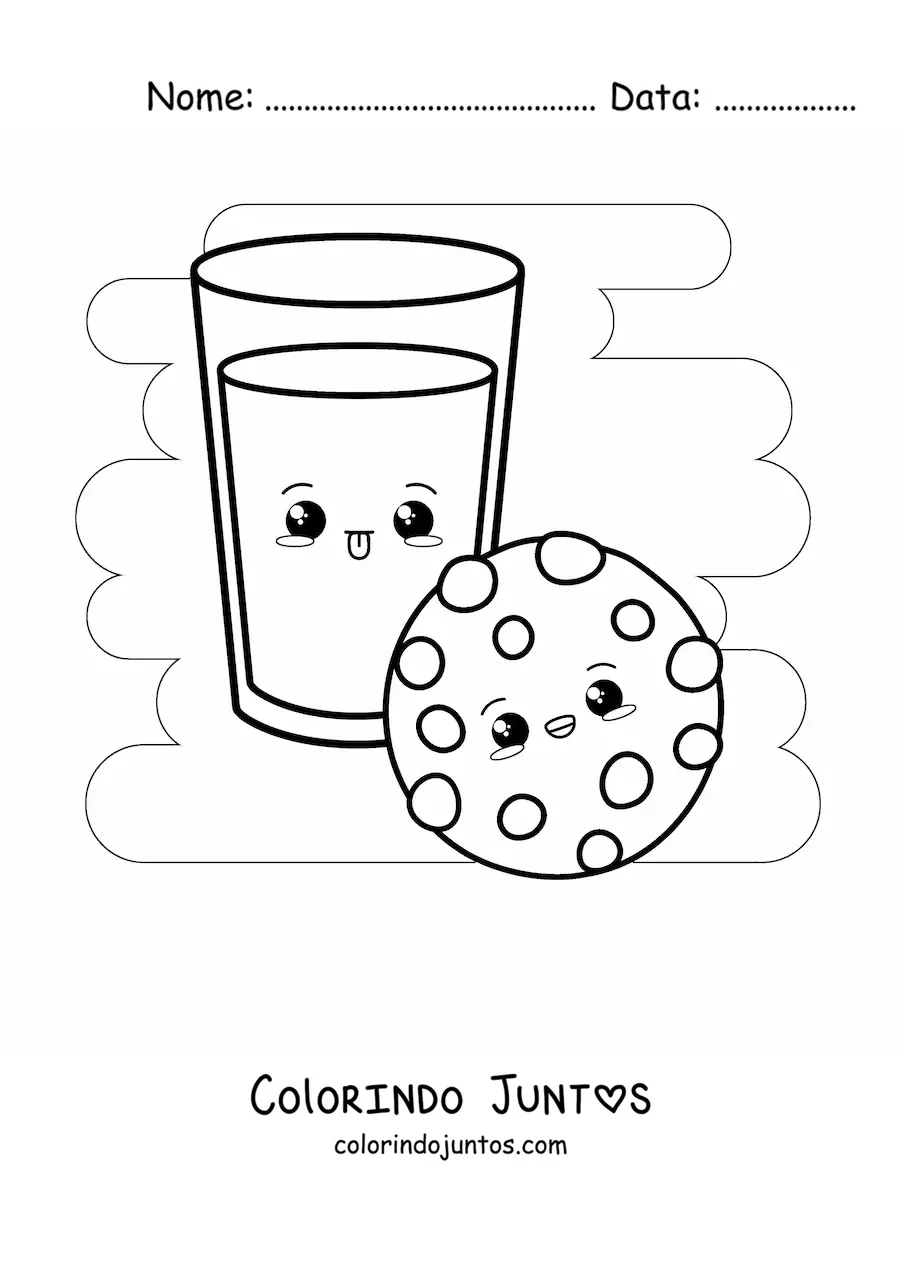 Desenho para colorir de leite e biscoito kawaii
