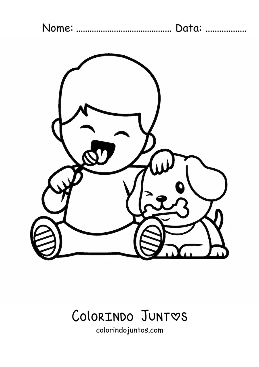 Desenho para colorir de menino comendo um pirulito